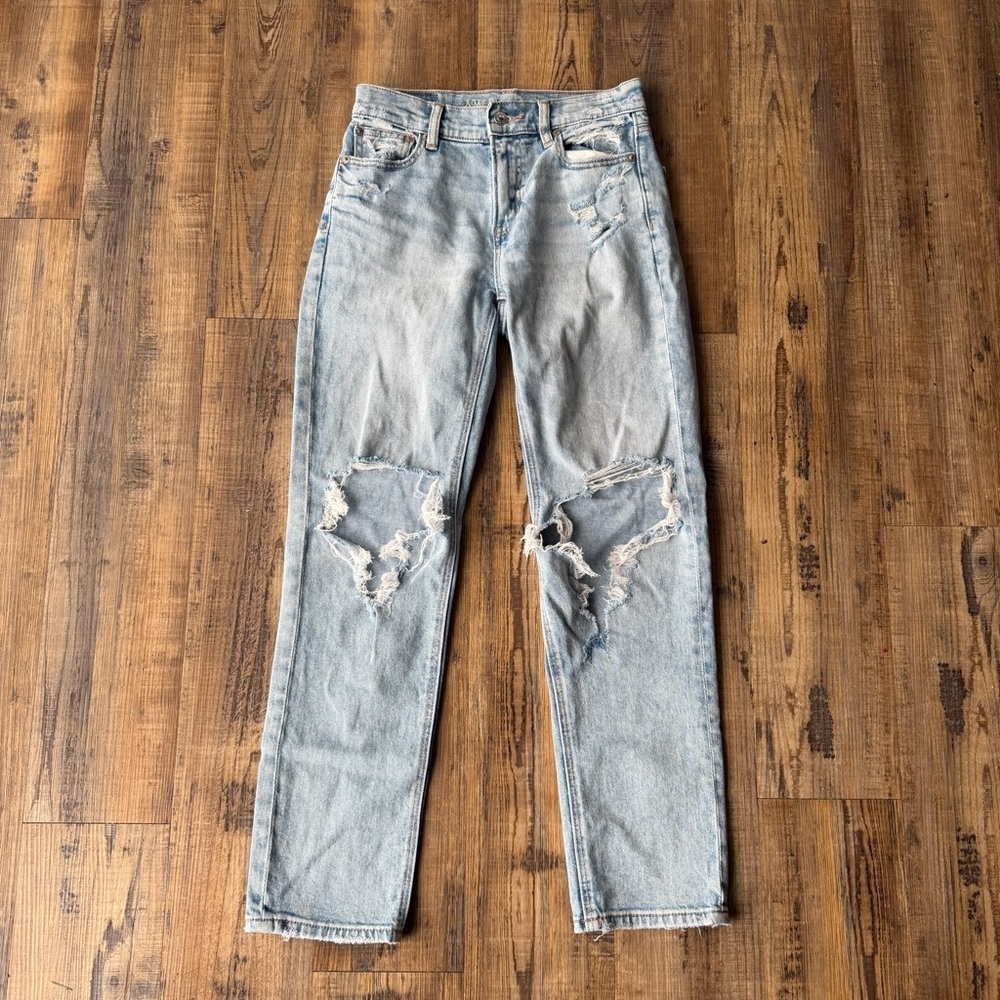 American Eagle Womens Super High-Rise Ankle Straight Light Wash Denim Jeans Sz 0